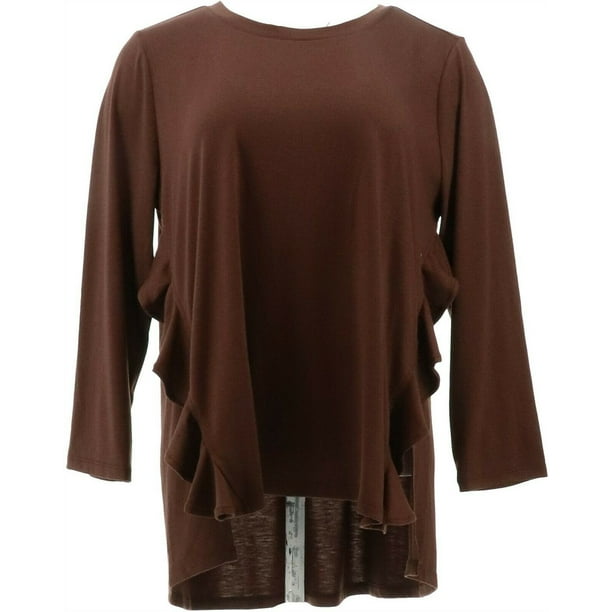 DG2 Diane Gilman Sustainable Bamboo Crossover Peplum Top Espresso L NEW 715-074